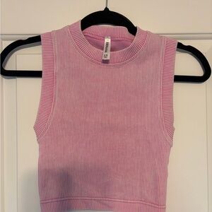 Zenana Pink Ribbed Crop Tank Top